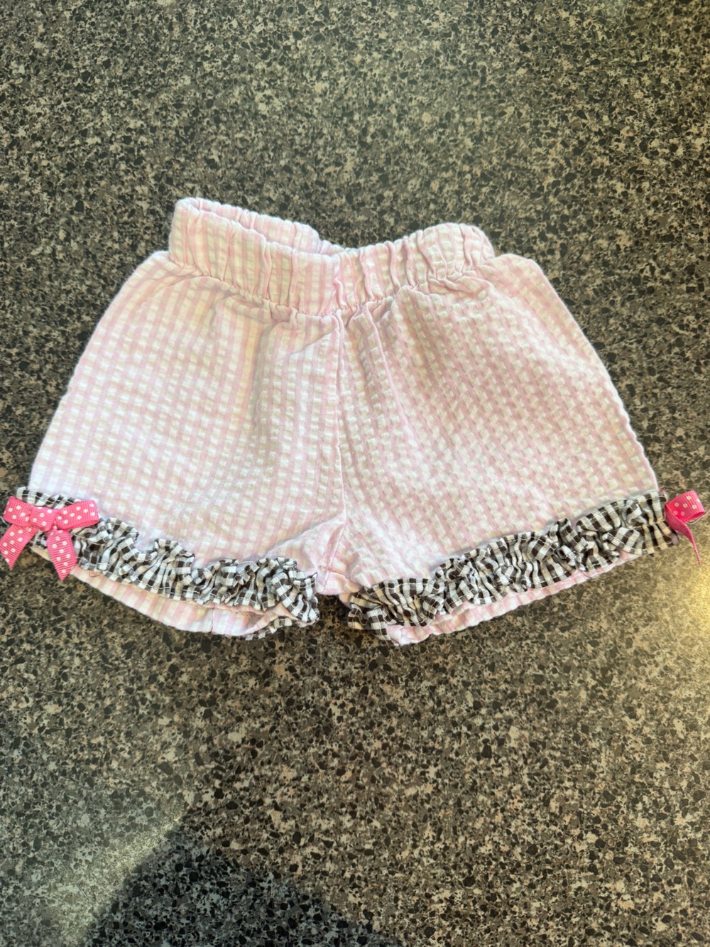 Rare Editions Pink Gingham Ruffle Shorts with Polka Dot Bows